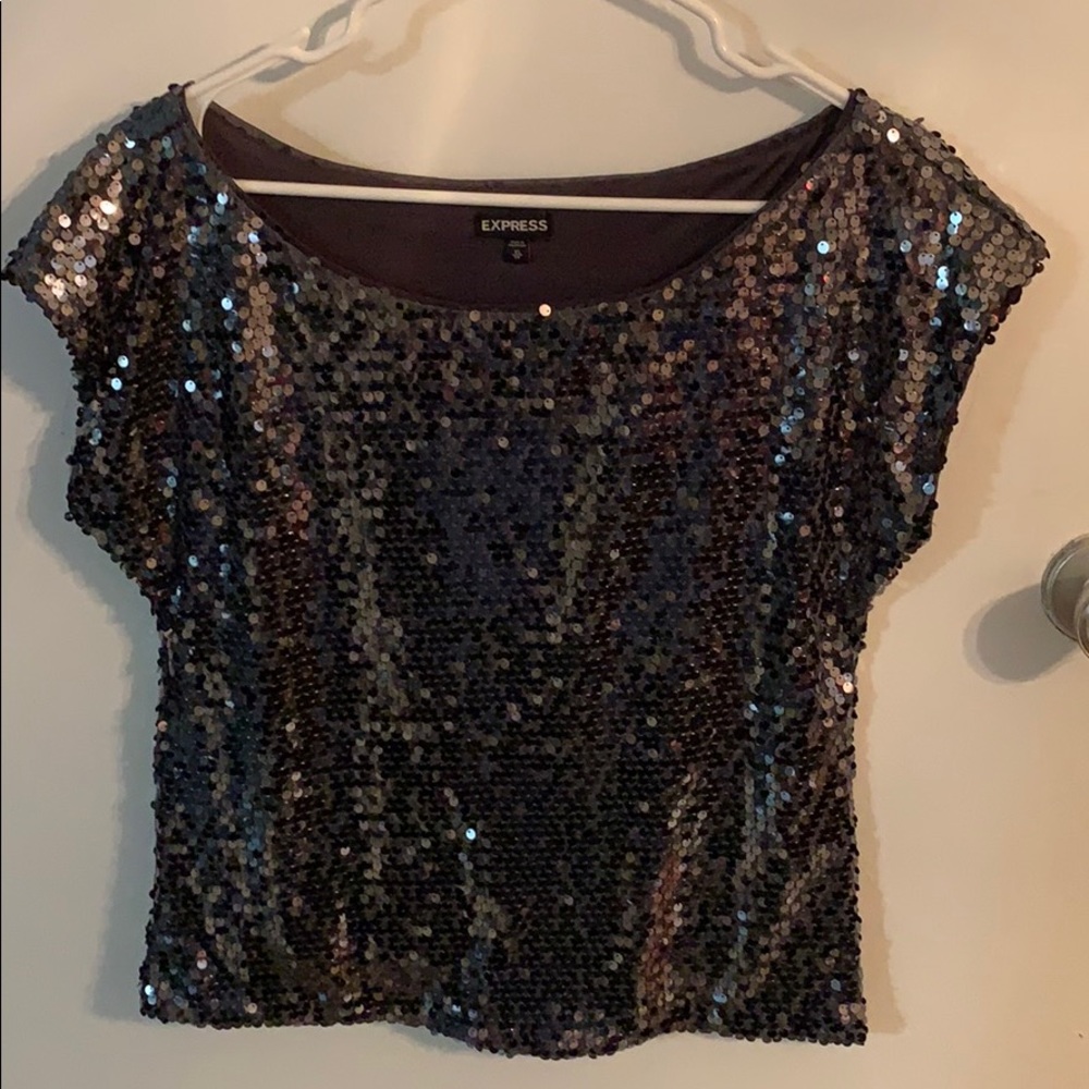 Express Women’s dark grey sequined shirt  Size XS